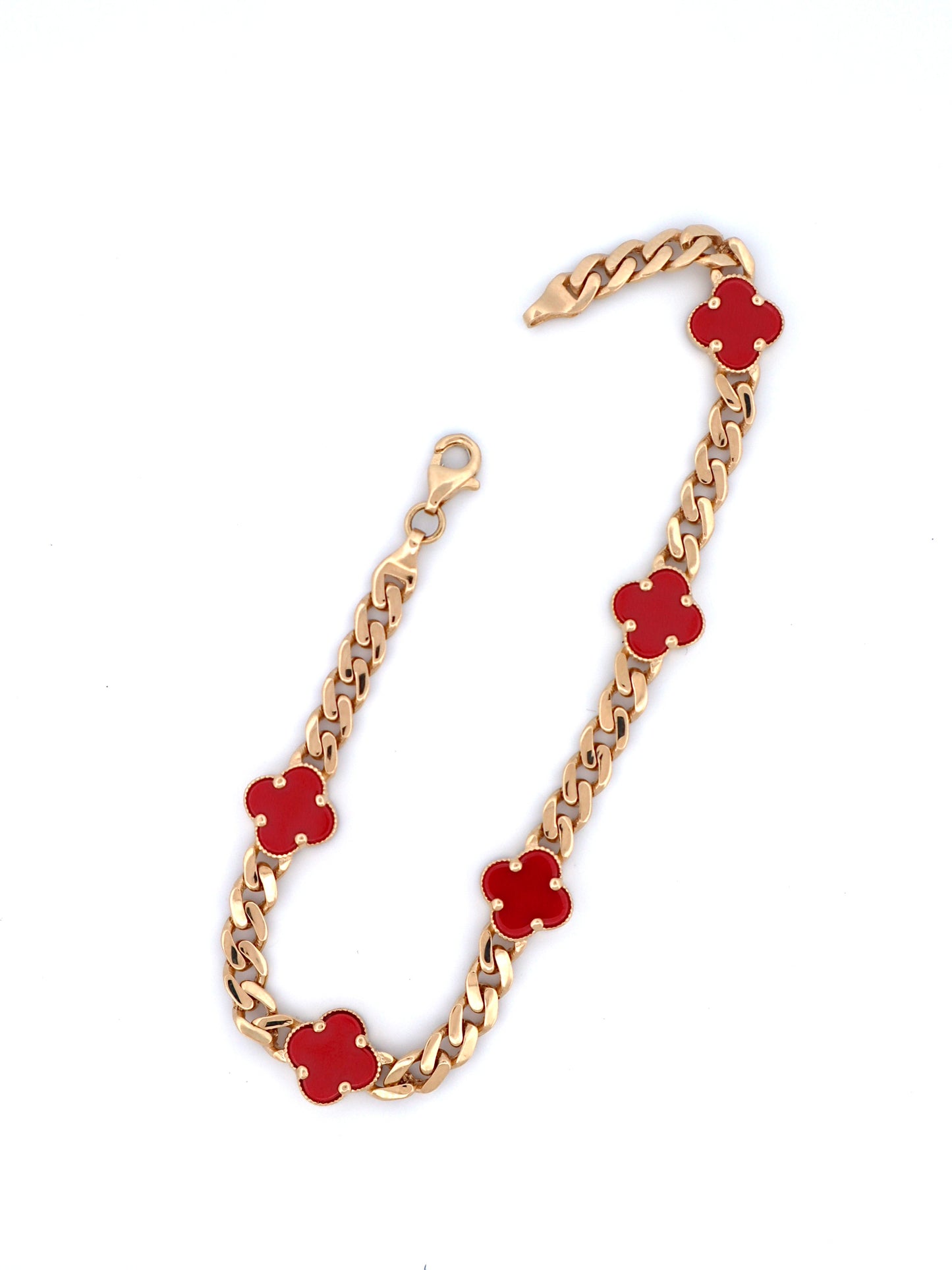 14k Gold Clover Cuban Bracelet