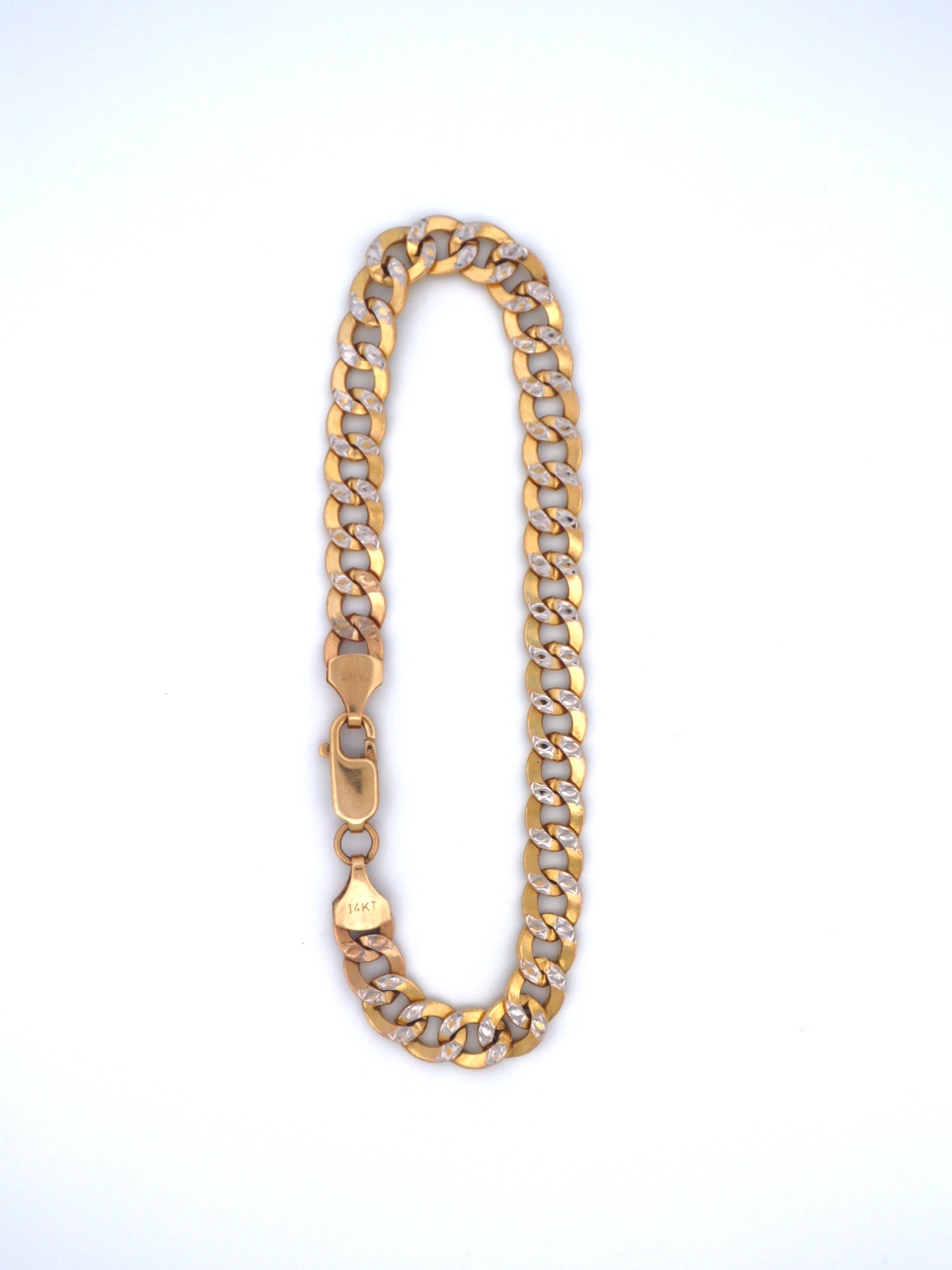 14k Gold Diamond Cut Curb Bracelet 7mm
