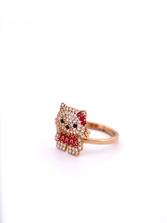 14k Gold Hello Kitty Cz Ring