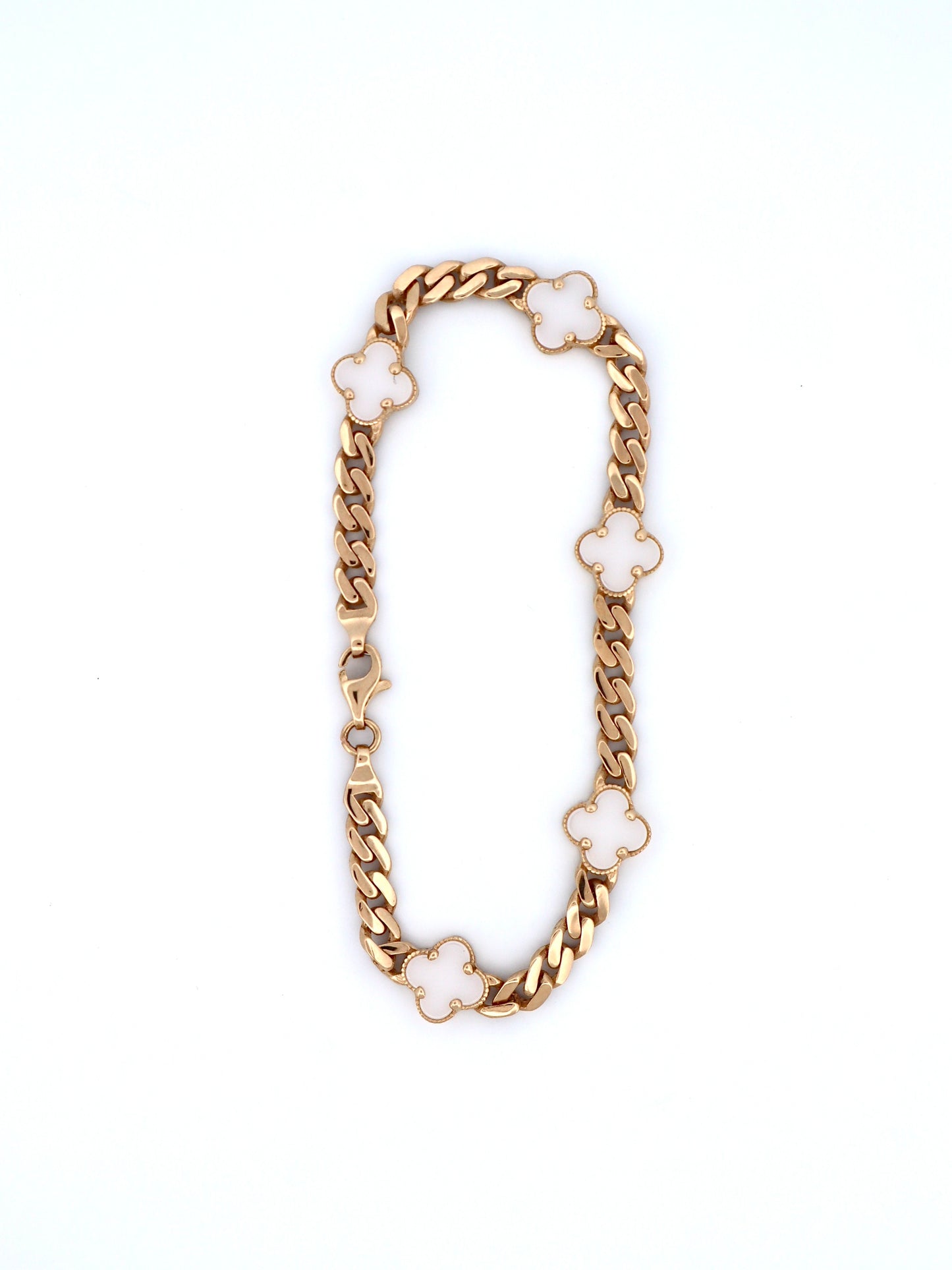 14k Gold Clover Cuban Bracelet
