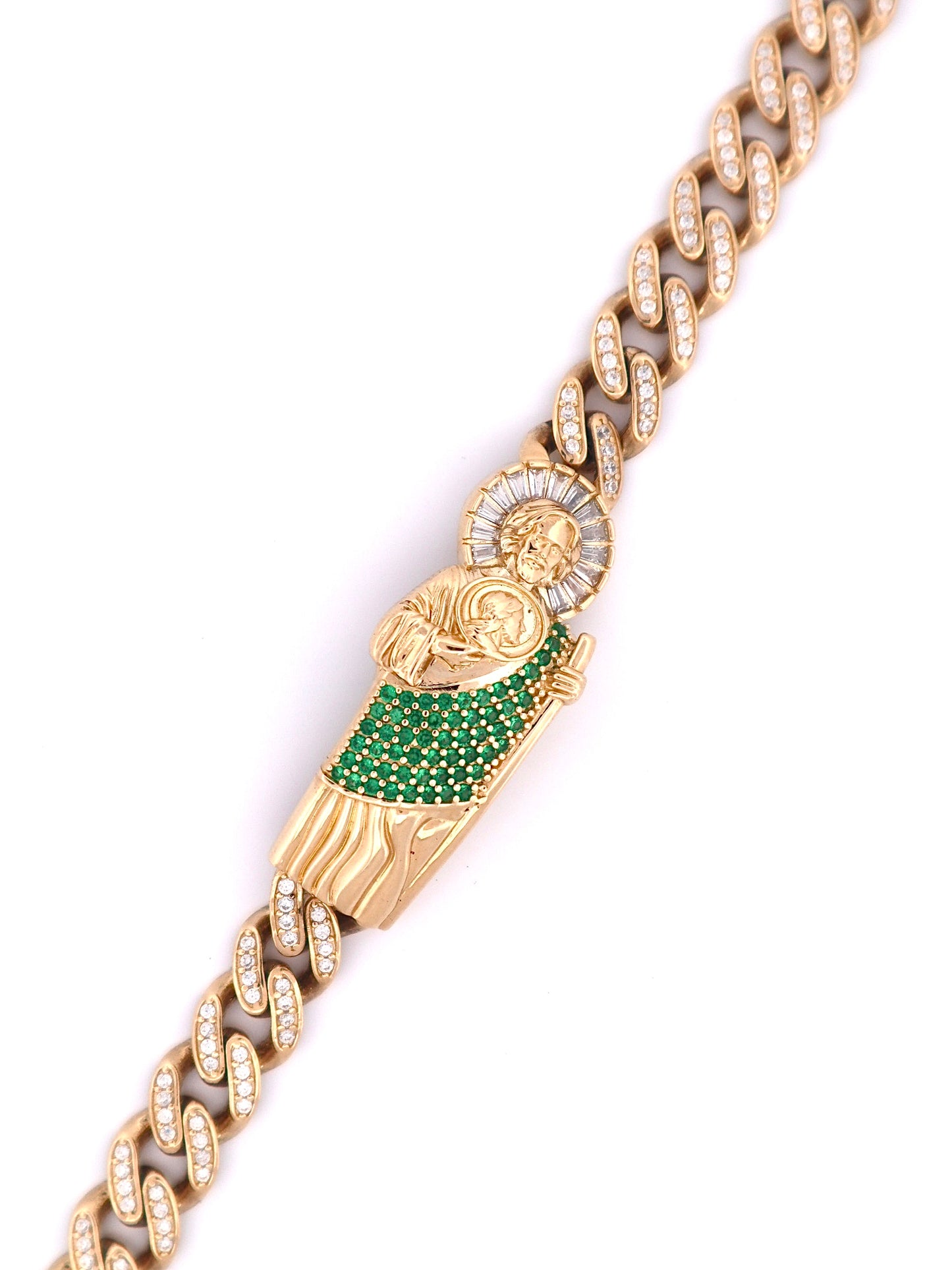 14k Gold Cz San Judas Cuban Bracelet