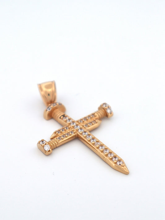 14k Gold Cz Nail Cross Pendant