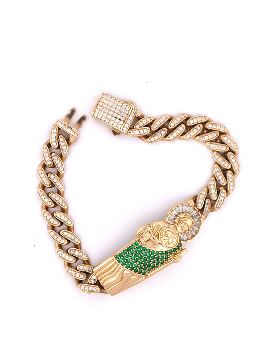 14k Gold Cz San Judas Cuban Bracelet