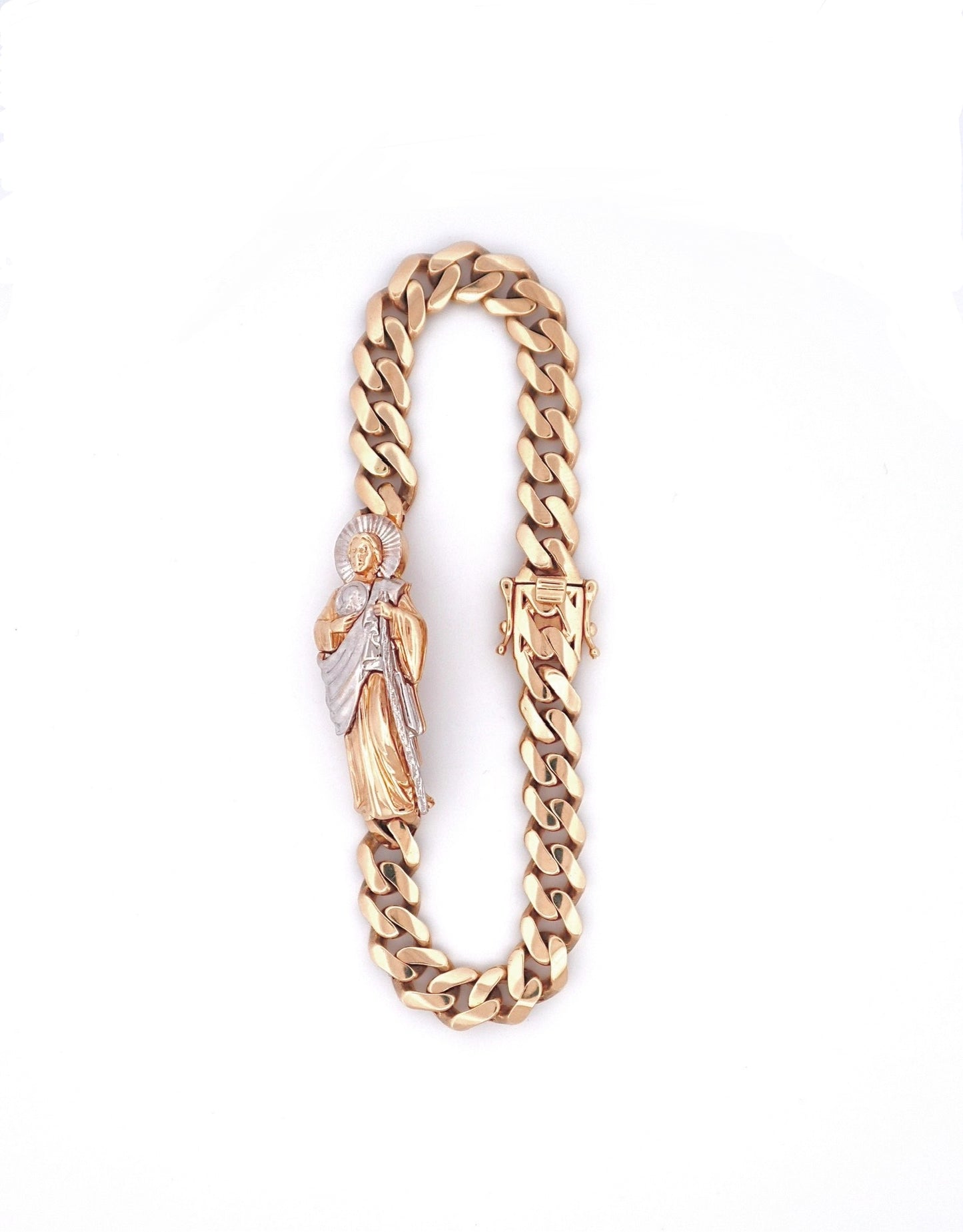 14k Gold San Judas Cuban Bracelet
