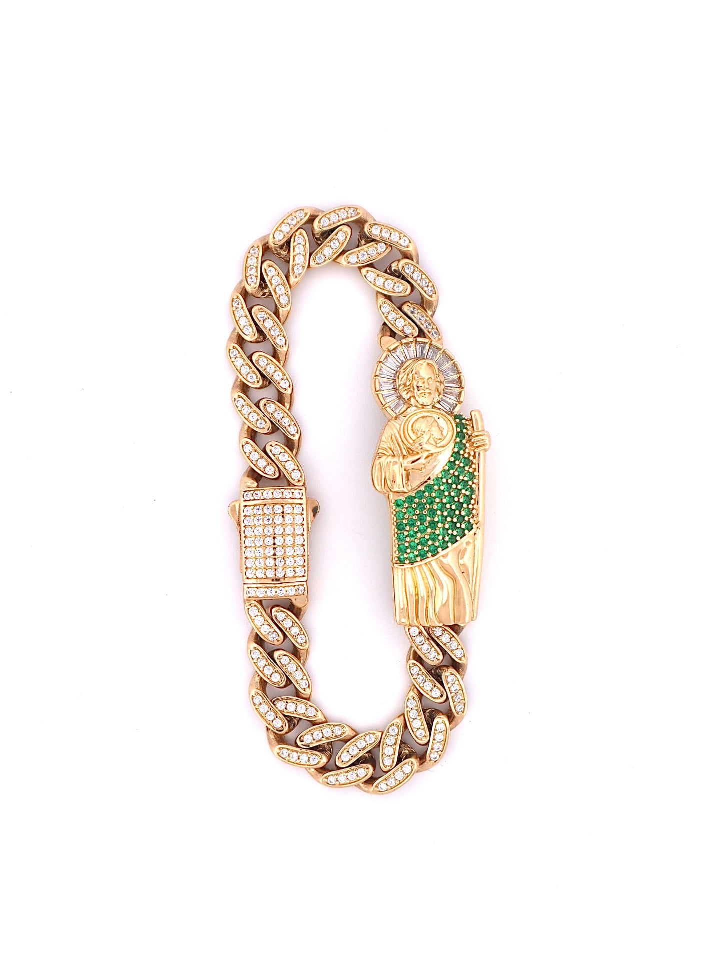 14k Gold Cz San Judas Cuban Bracelet