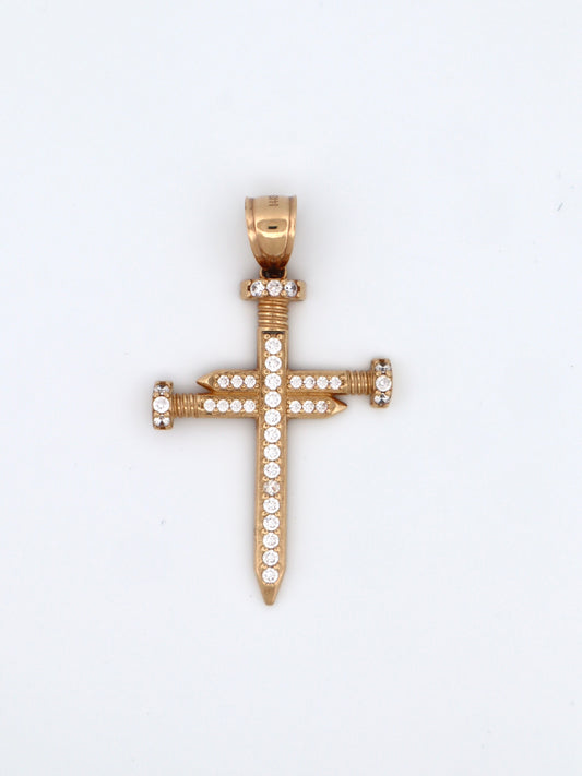 14k Gold Cz Nail Cross Pendant