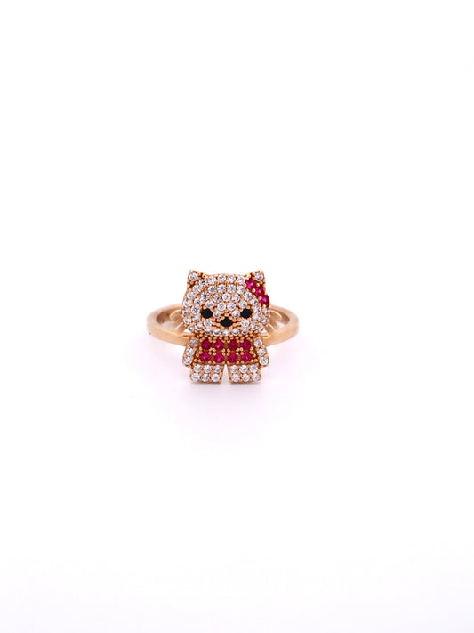 14k Gold Hello Kitty Cz Ring