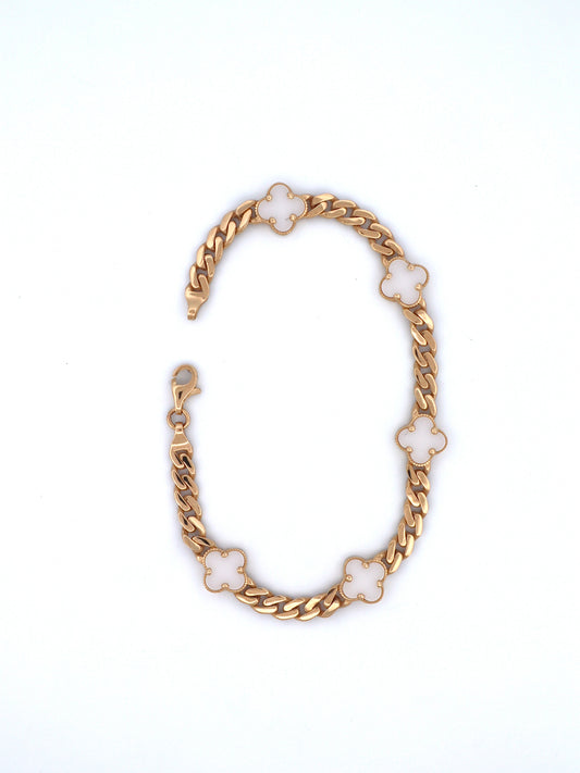 14k Gold Clover Cuban Bracelet